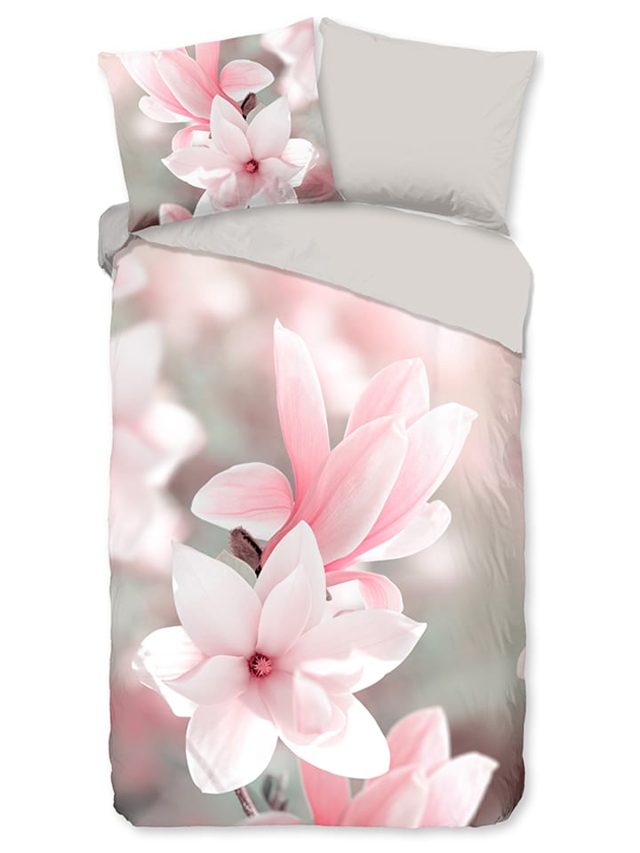 Pure Komplet pościeli "Magna" w kolorze szaro-jasnoróżowym z mikrofibry rozmiar: 200x220 cm