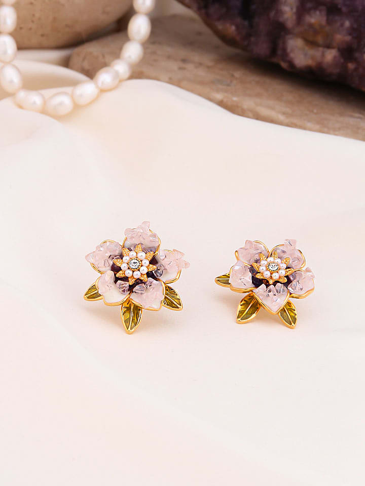 Pierres de Jade Pozłacane kolczyki-wkrętki z perłami i kamieniami szlachetnymi rozmiar: onesize