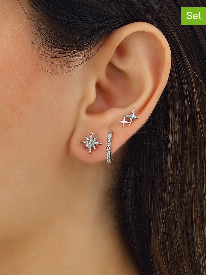 Miu Silver Srebrne kolczyki (3 szt.) z cyrkoniami rozmiar: onesize