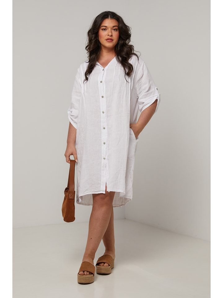 Curvy Lady Lniana sukienka w kolorze białym rozmiar: 48/50