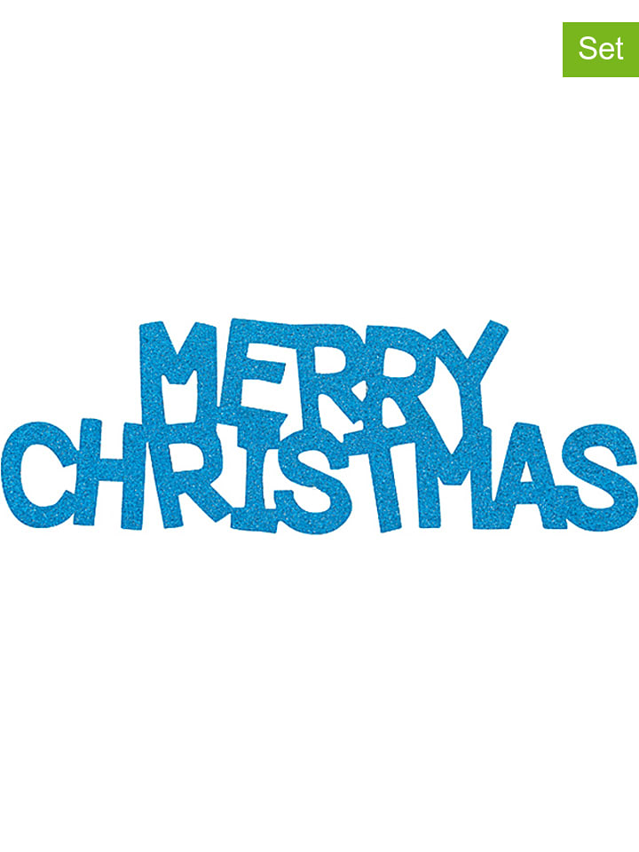 Overbeck and Friends Brokatowe napisy (2 szt.) "Merry Christmas" w kolorze turkusowym - 30 x 10 cm rozmiar: onesize