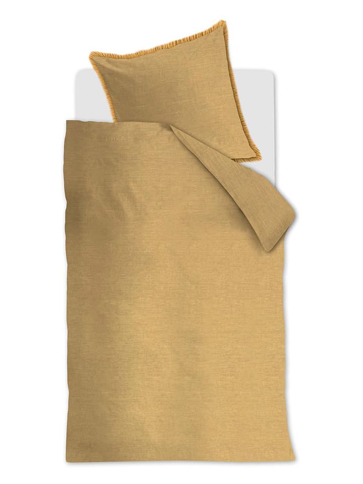 Beddinghouse Komplet pościeli "Natural Stone Fraying" w kolorze żółtym rozmiar: 155x220 cm