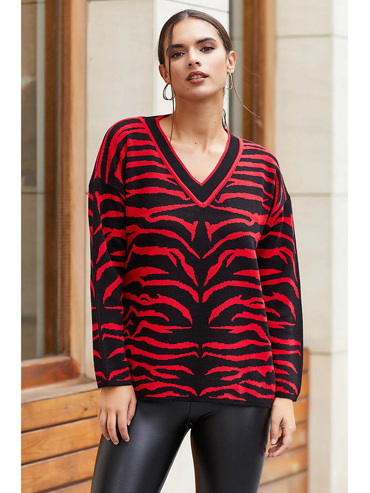 Milan Kiss Sweter w kolorze czerwonym ze wzorem rozmiar: M