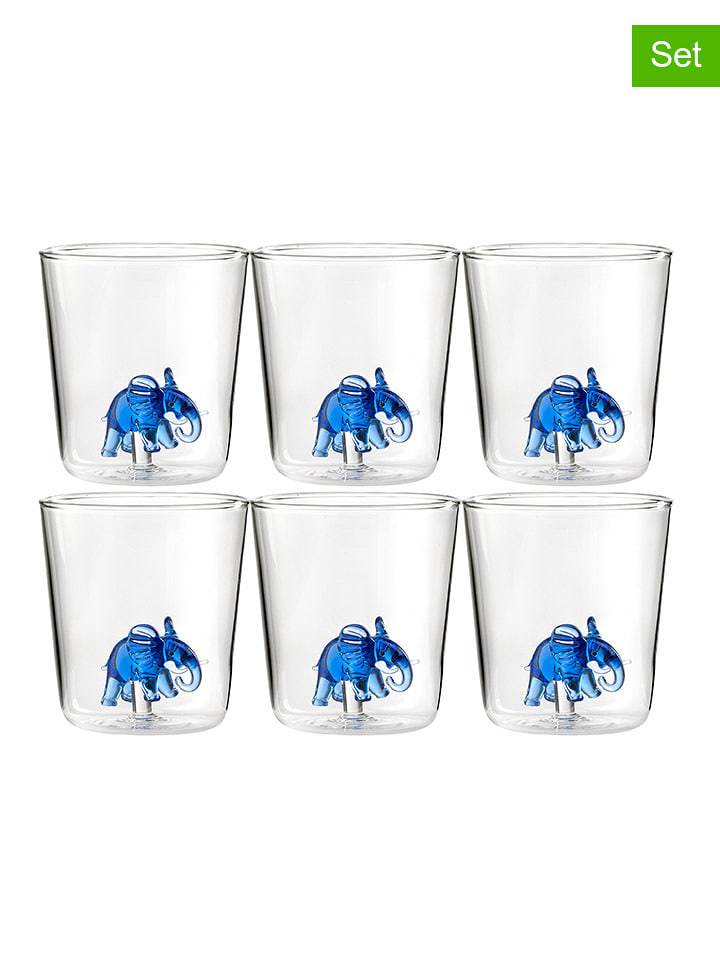Onlylux Szklanki (6 szt.) "Savana Family" w kolorze niebieskim - wys. 9,3 cm rozmiar: onesize