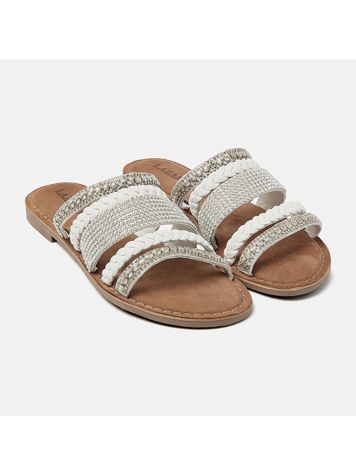 Lazamani Skórzane klapki w kolorze białym rozmiar: 38