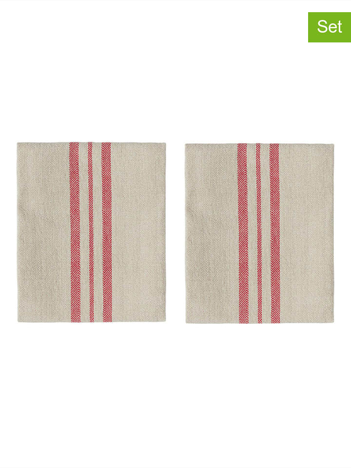OYOY living design Ściereczki (2 szt.) "Linu" w kolorze beżowo-czerwonym do naczyń - 45 x 45 cm rozmiar: onesize