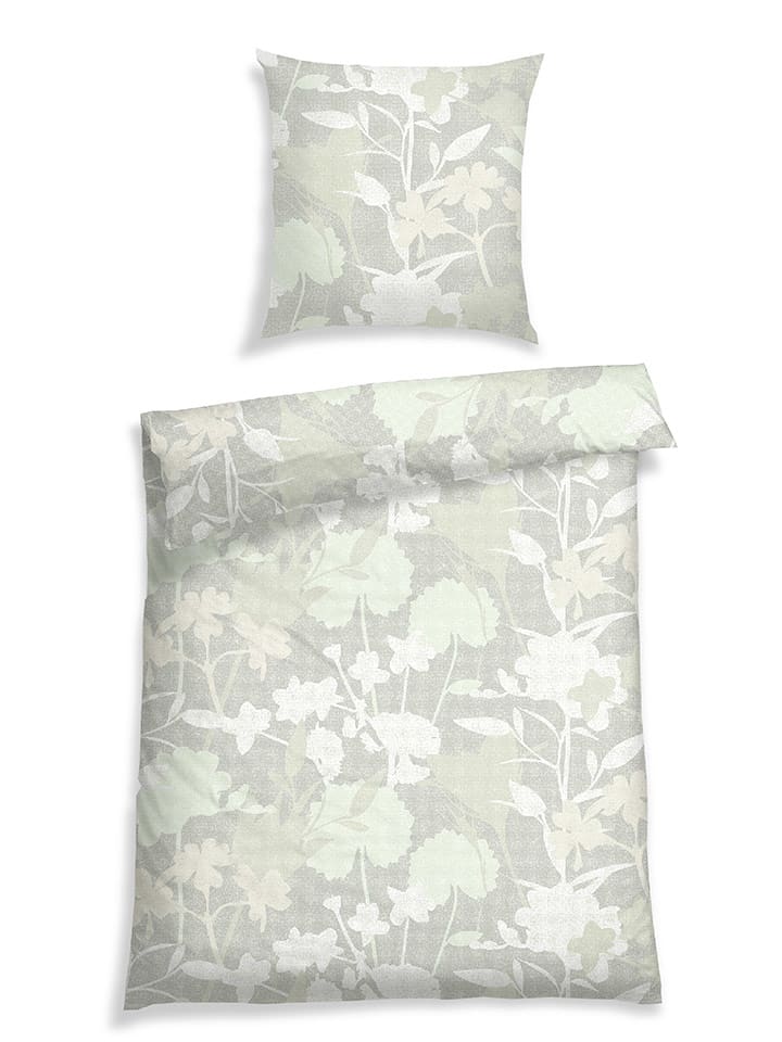 Schiesser Komplet pościeli satynowej "Elise" w kolorze jasnoszaro-zielonym rozmiar: 135x200 cm