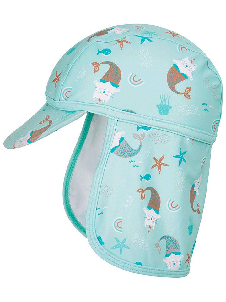 Playshoes Czapka w kolorze turkusowym z osłoną karku rozmiar: 49 cm
