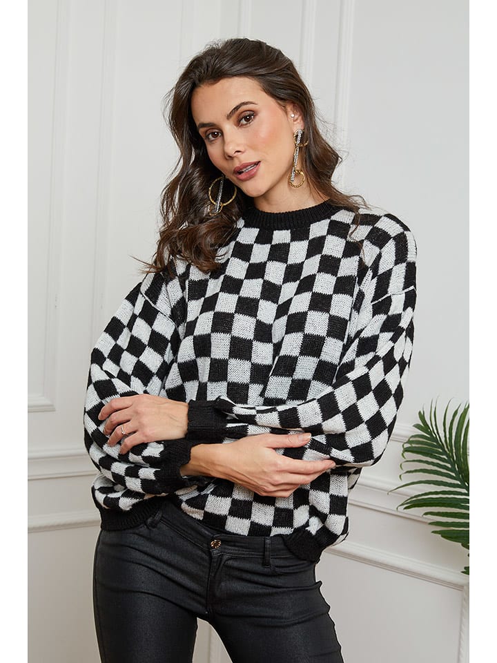 Joséfine Sweter "Ilma" w kolorze czarno-białym rozmiar: XL