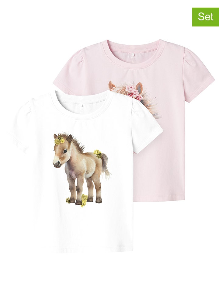 name it Koszulki (2 szt.) "Hani" w kolorze biało-jasnoróżowym rozmiar: 92