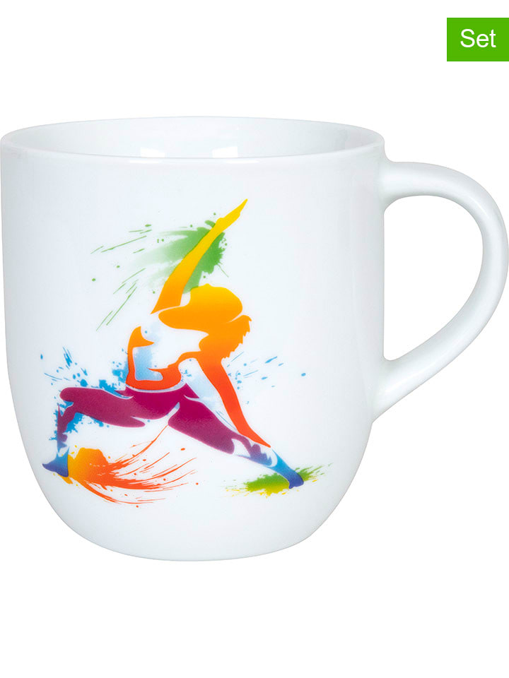 Könitz Kubki jumbo (2 szt.) "Active - Yoga" w kolorze białym ze wzorem - 580 ml rozmiar: onesize
