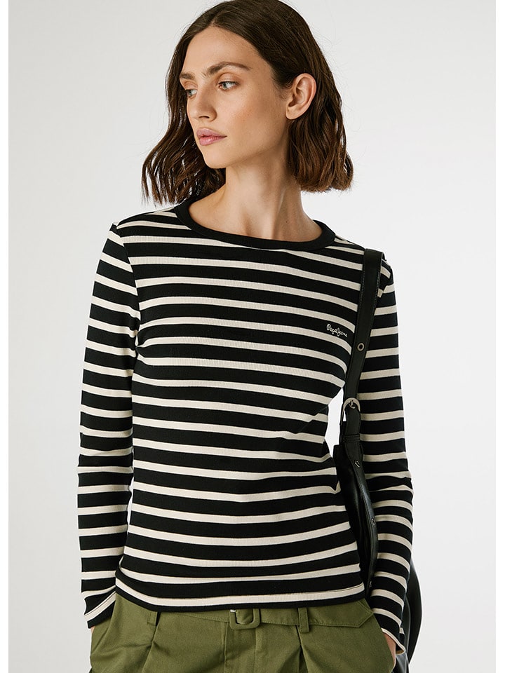 Pepe Jeans Koszulka "Bani" w kolorze kremowo-czarnym rozmiar: XS