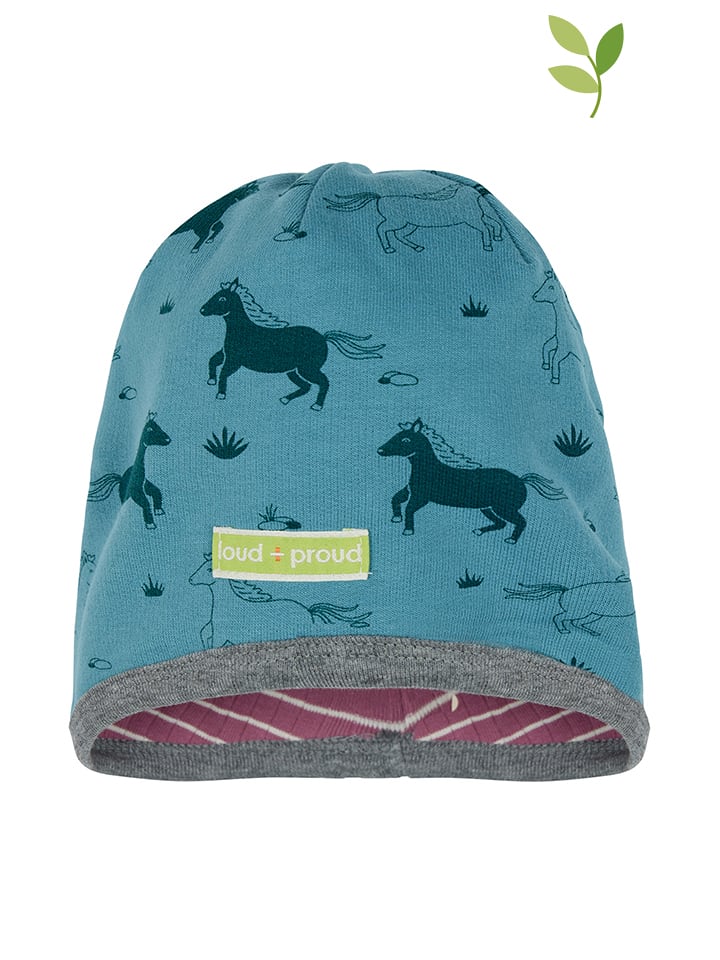 loud + proud Dwustronna czapka w kolorze błękitnym rozmiar: 74/80