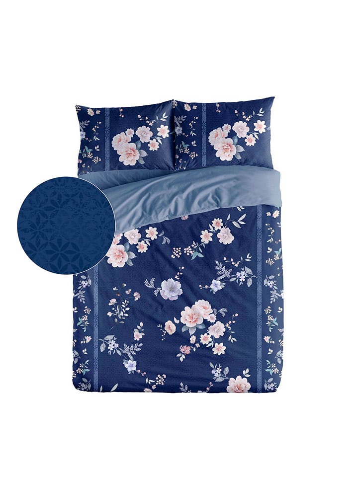 ethere Perkalowa poszwa "Yuri" w kolorze granatowym na kołdrę rozmiar: 260x240 cm