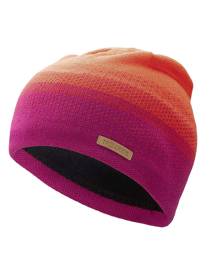 Trollkids Czapka beanie "Merino" w kolorze jagodowo-pomarańczowym rozmiar: 48-52 cm