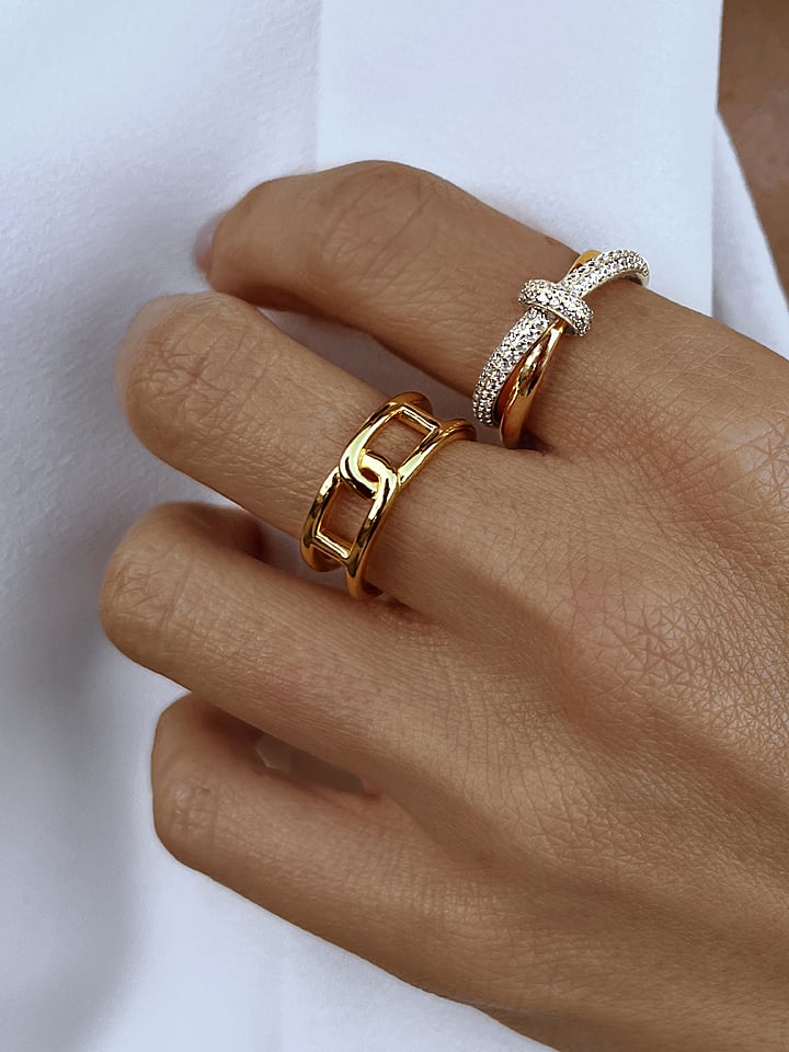 DI GIORGIO Pozłacany pierścionek z cyrkoniami rozmiar: 56