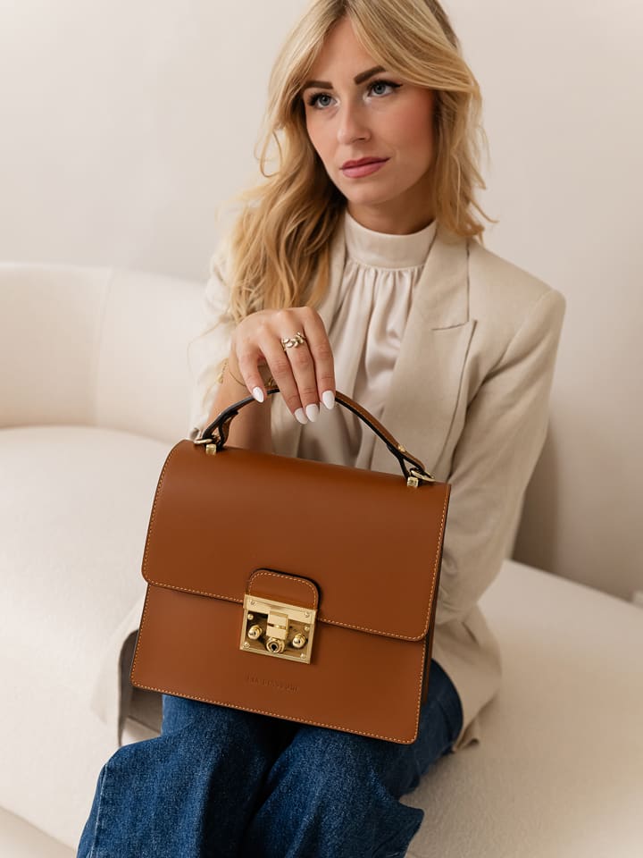 Lia Biassoni Skórzana torebka w kolorze jasnobrązowym - 27 x 24 x 8 cm rozmiar: onesize