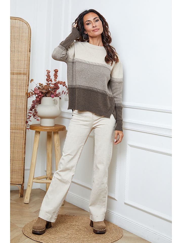 Joséfine Sweter "Lurcia" w kolorze brązowo-kremowym rozmiar: L