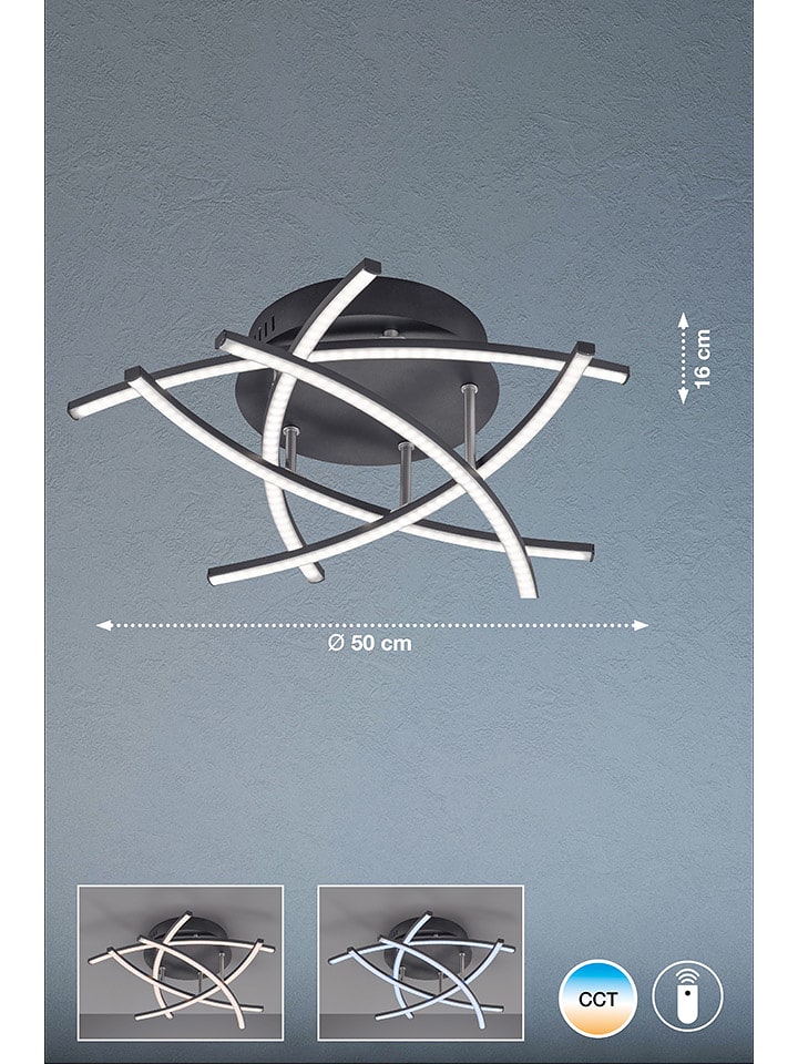 FISCHER & HONSEL Lampa sufitowa LED "Cross TW" w kolorze czarnym - Ø 50 cm rozmiar: onesize