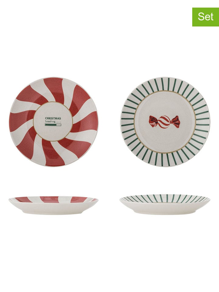 Bloomingville Talerze (2 szt.) w kolorze biało-czerwono-zielonym na pieczywo - Ø 12,5 cm rozmiar: onesize