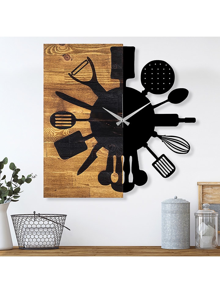 ABERTO DESIGN Zegar ścienny "Clock - 32" w kolorze jasnobrązowo-czarnym - 60 x 58 cm rozmiar: onesize