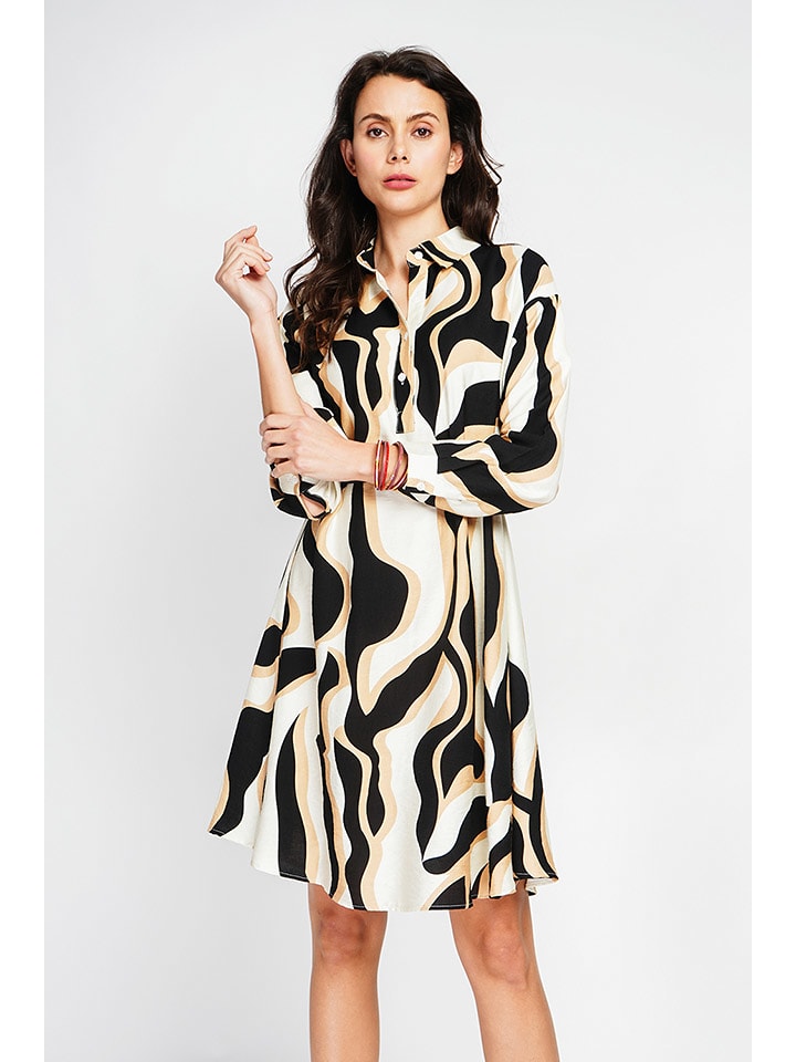 ASSUILI Sukienka w kolorze żółto-biało-czarnym rozmiar: 42