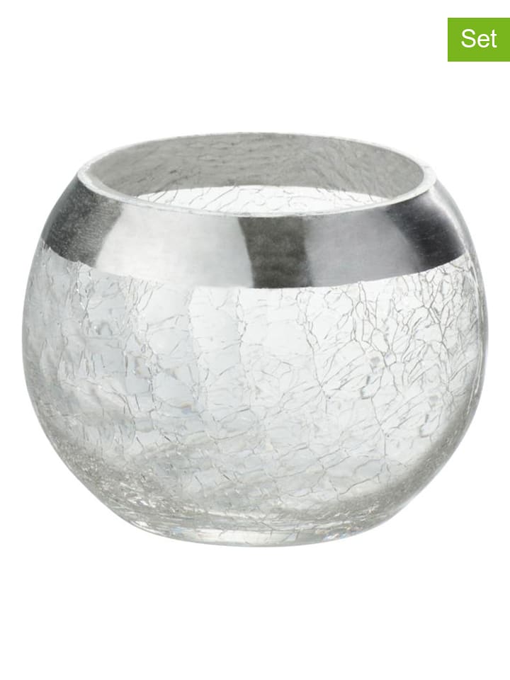 J Line Świeczniki (2 szt.) w kolorze srebrnym - wys. 8,5 x Ø 10 cm rozmiar: onesize