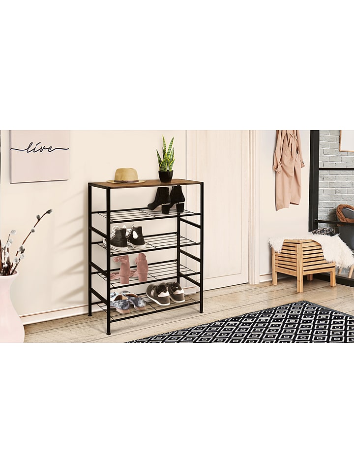 IDOMYA Essentials Regał "Elize" w kolorze jasnobrązowo-czarnym na buty - 63 x 80 x 30 cm rozmiar: onesize