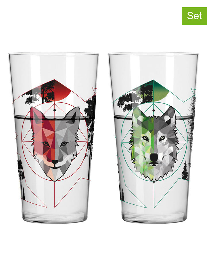 RITZENHOFF Szklanki (2 szt.) "Jäger" w kolorze jasnoszaro-czerwono-zielonym - 400 ml rozmiar: onesize