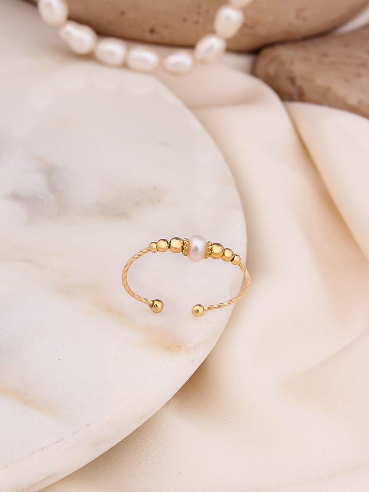 Pierres de Jade Pozłacany pierścionek z perłą rozmiar: onesize