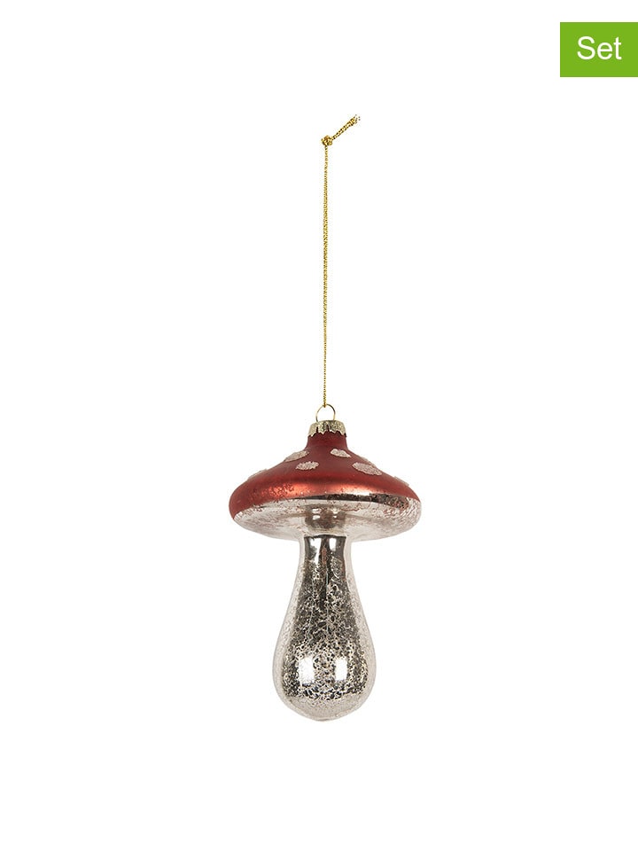 Clayre & Eef Zawieszki świąteczne (2 szt.) w kolorze czerwono-srebrnym - wys. 13 x Ø 9 cm rozmiar: onesize