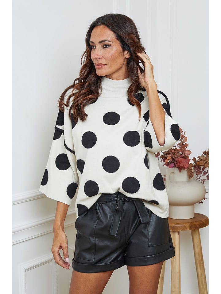 So Cachemire Sweter "Fuzia" w kolorze kremowo-czarnym rozmiar: M