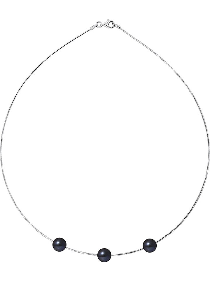 Mitzuko Srebrny naszyjnik z perłami w kolorze granatowym - dł. 42 cm rozmiar: onesize