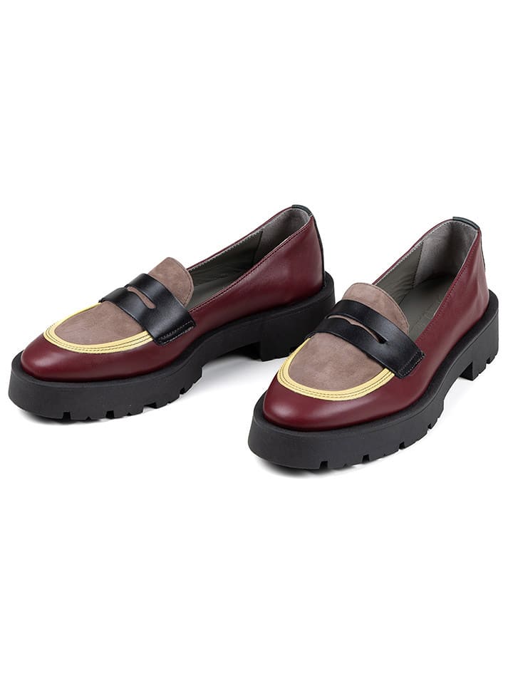 Anna Morellini Skórzane mokasyny "Marbara" w kolorze bordowo-beżowo-czarnym rozmiar: 38