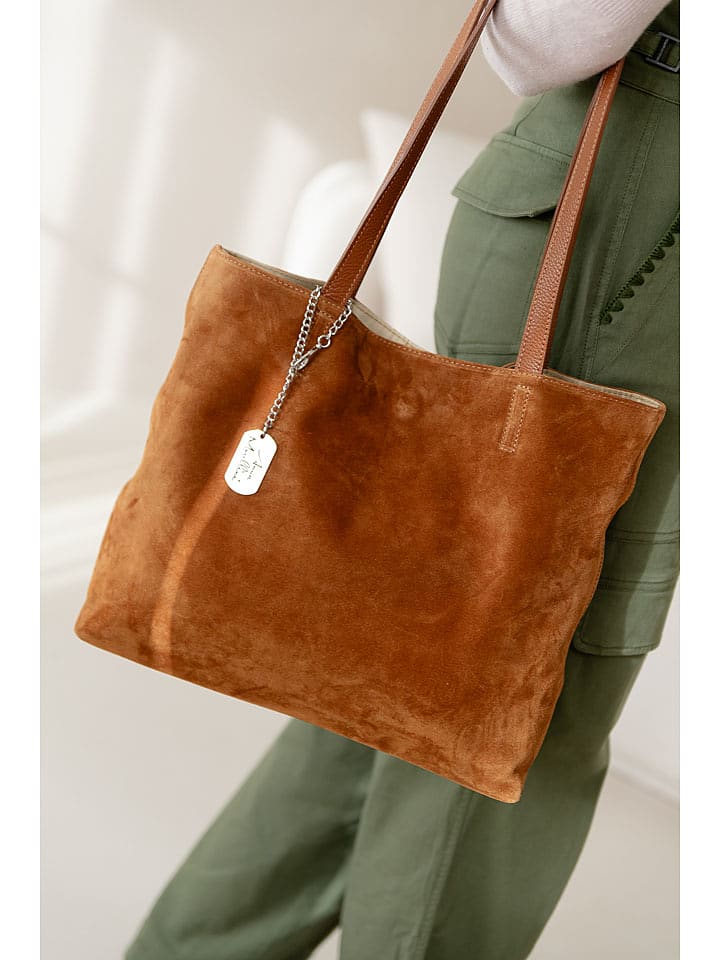 Anna Morellini Skórzana torebka "Fiorisa" w kolorze jasnobrązowym - 34 x 30 x 14 cm rozmiar: onesize