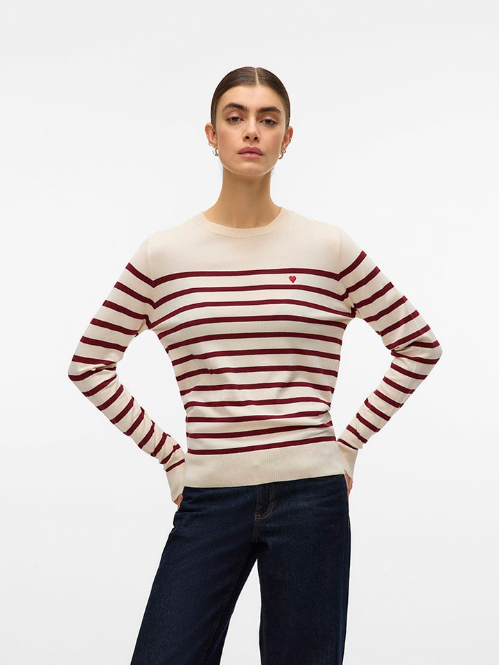 ONLY Sweter w kolorze kremowo-bordowym rozmiar: M