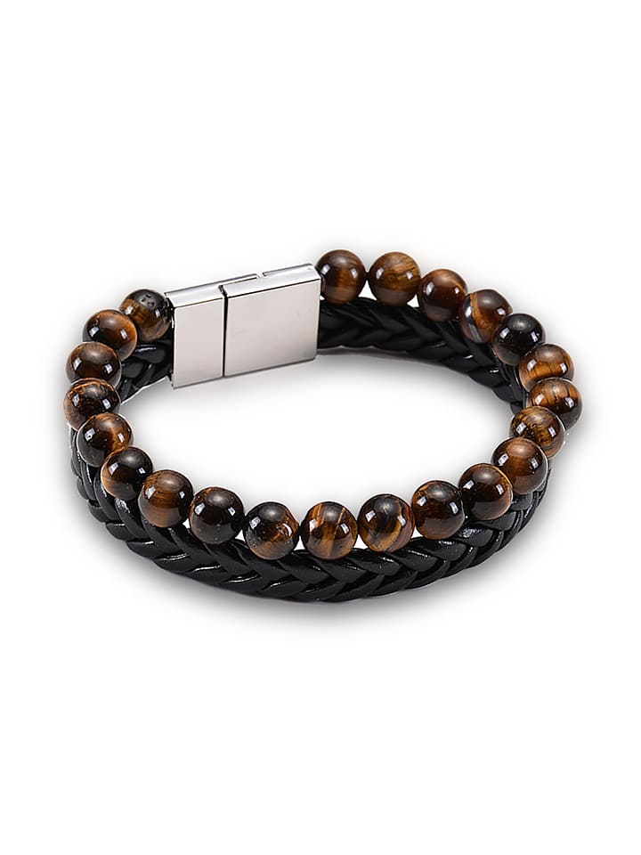 Uomo Skórzana bransoletka z tygrysim okiem rozmiar: onesize