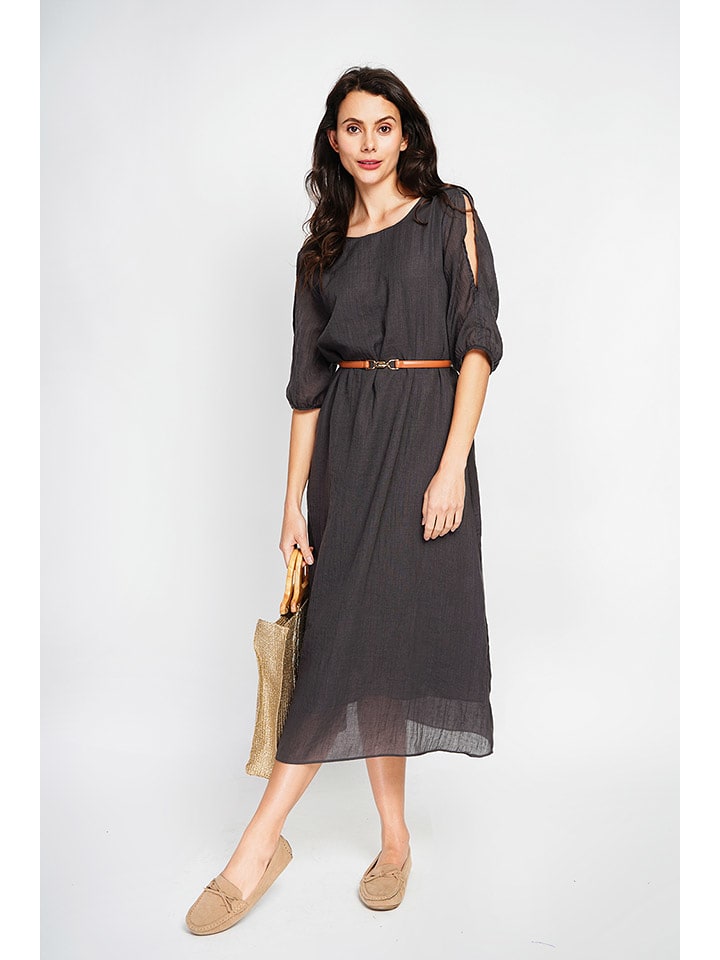 ASSUILI Lniana sukienka w kolorze czarnym rozmiar: 40