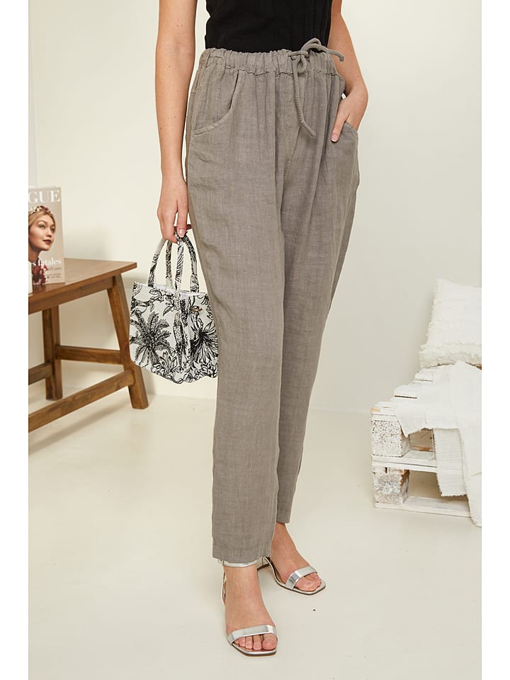 Rodier Lin Lniane spodnie w kolorze szarobrązowym rozmiar: XL/XXL