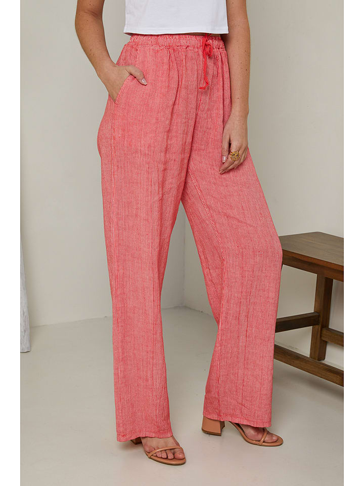 Rodier Lin Lniane spodnie w kolorze koralowym rozmiar: M/L