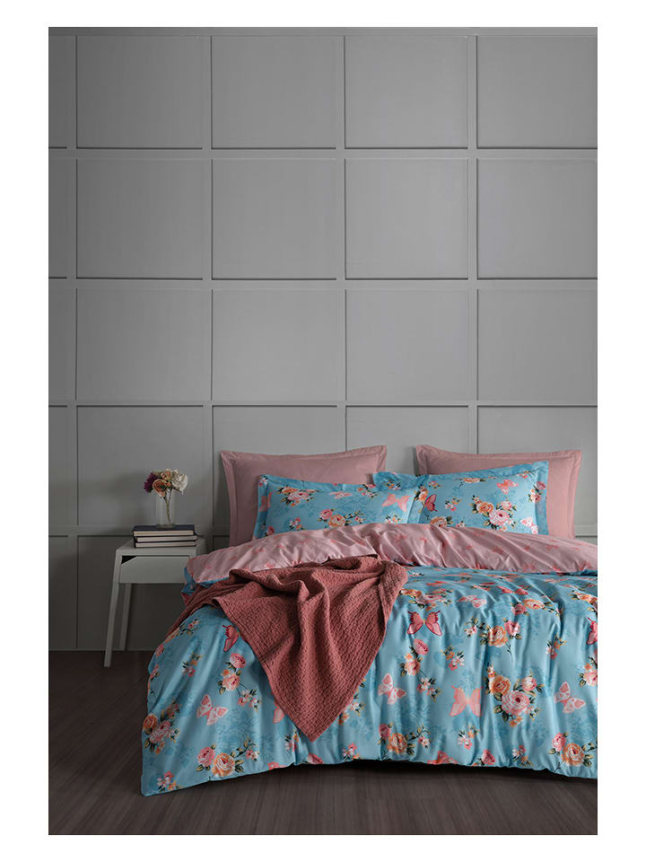 Elizabed Komplet pościeli renforcé "Flower" w kolorze błękitno-jasnoróżowym rozmiar: 140x200 cm