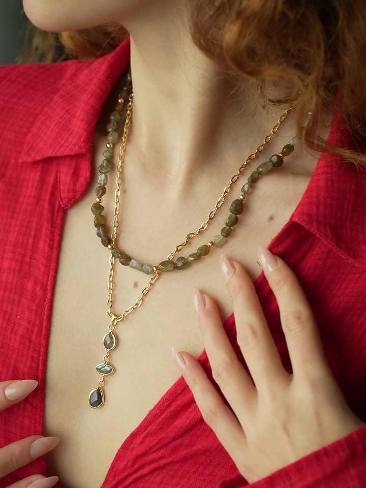 Pierres delicates Pozłacany naszyjnik z labradorytami - dł. 50 cm rozmiar: onesize