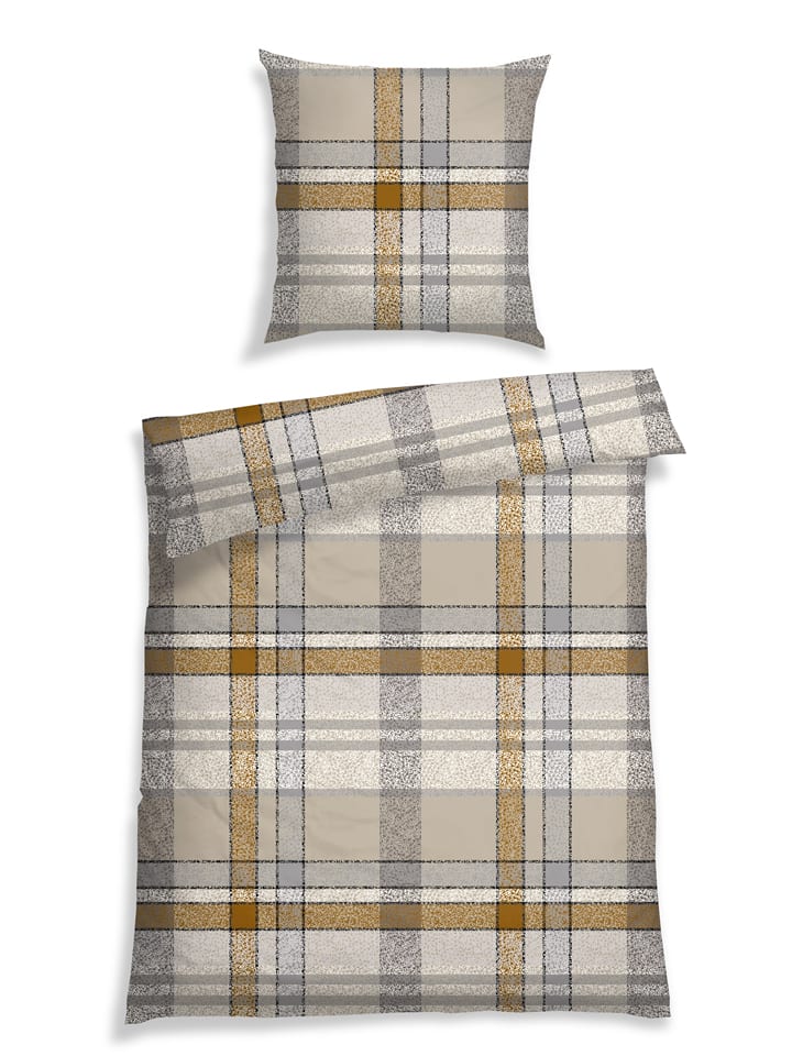Schiesser Komplet pościeli flanelowej "Arno" w kolorze beżowo-jasnobrązowym rozmiar: 135x200 cm