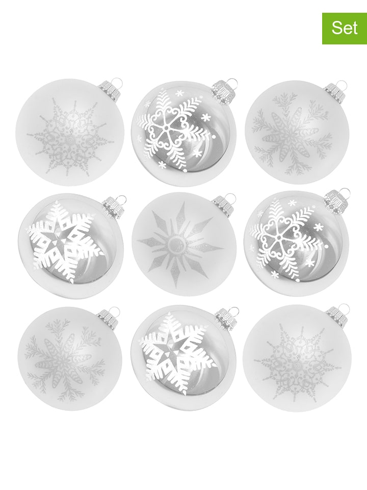 Krebs Glas Lauscha Bombki (9 szt.) w kolorze srebrnym - Ø 8 cm rozmiar: onesize