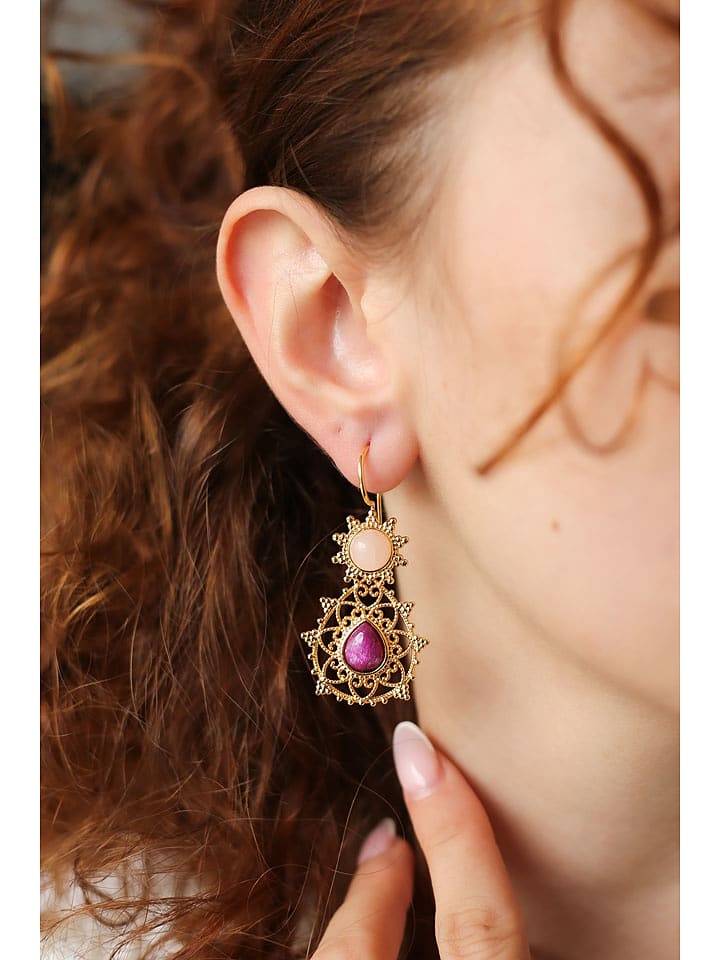 Pierres delicates Pozłacane kolczyki z agatem i kwarcem rozmiar: onesize