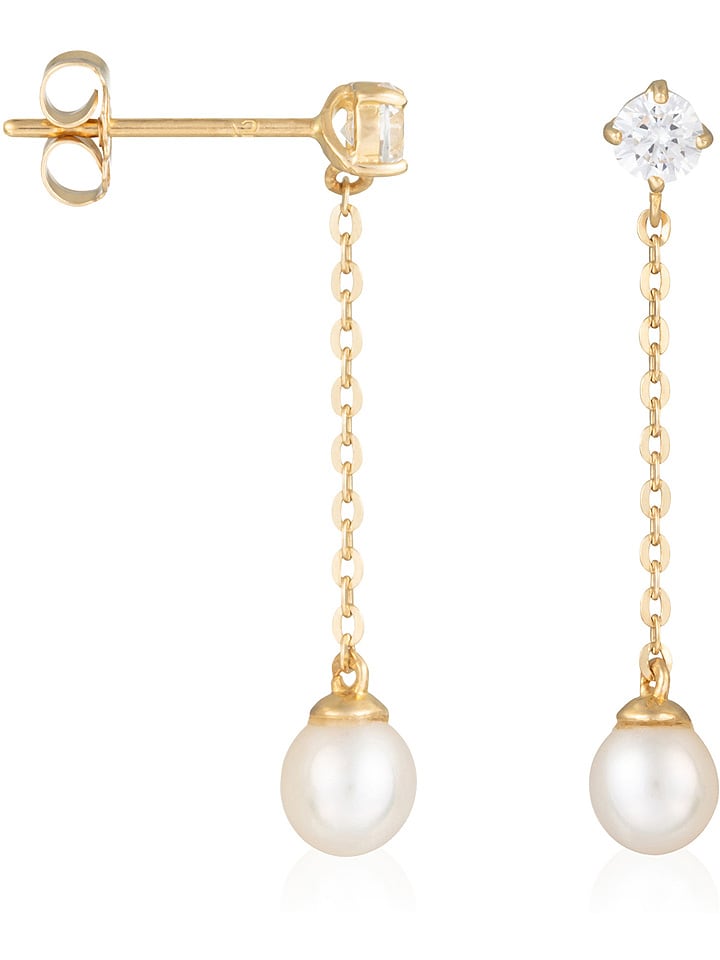 OR ÉCLAT Złote kolczyki-wkrętki "Moana Pearl" z perłami i cyrkoniami rozmiar: onesize