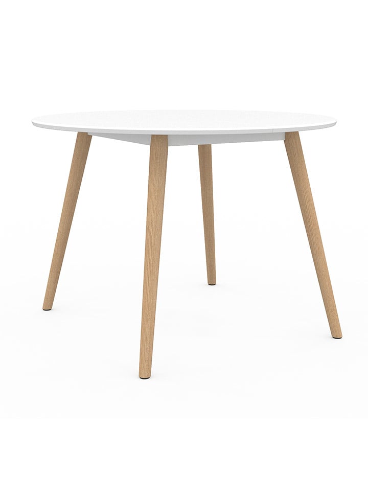 IDOMYA Factory Stół "Stacy" w kolorze jasnobrązowo-białym do jadalni - wys. 75 x Ø 110 cm rozmiar: onesize