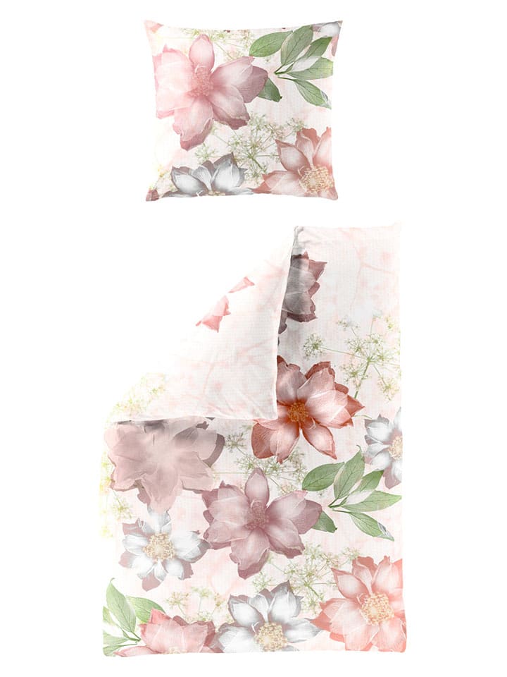 Bierbaum Komplet pościeli satynowej w kolorze kremowo-jasnoróżowym rozmiar: 155x200 cm