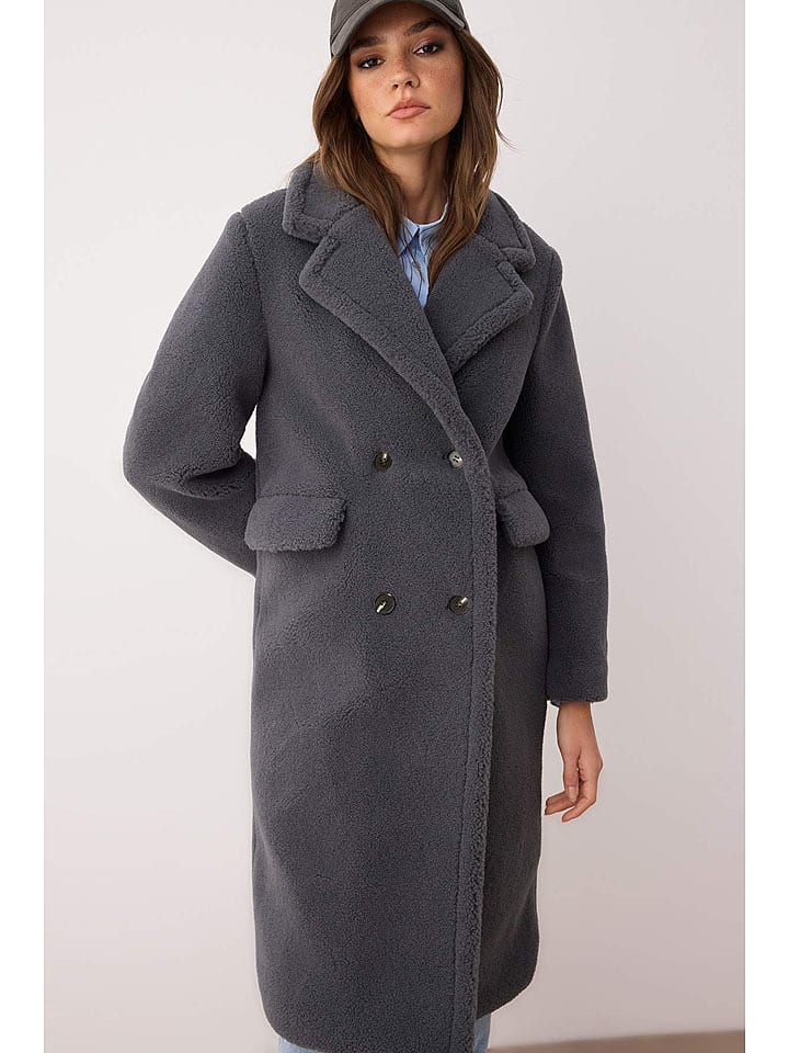 trendyol Płaszcz pluszowy w kolorze antracytowym rozmiar: 40