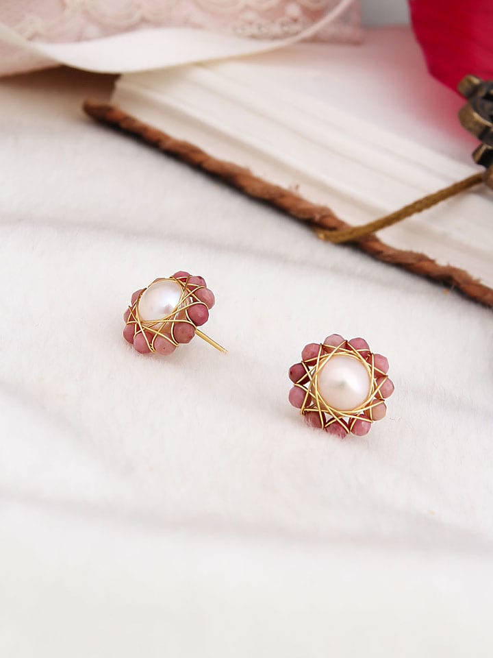 Pierres de Jade Pozłacane kolczyki-wkrętki z perłami i kwarcem rozmiar: onesize